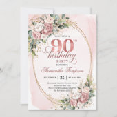 Invitation Classic Rose Gold Greenery 90th Birthday Invite (Devant)