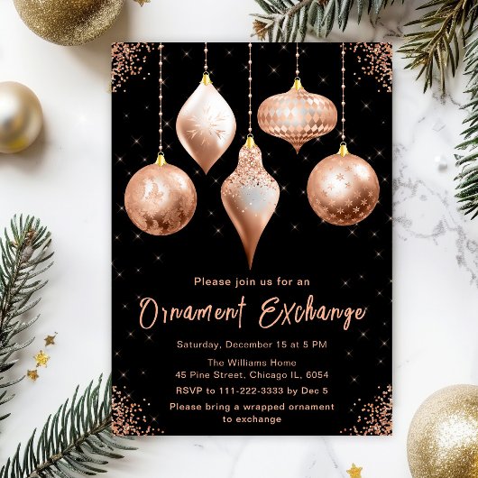 Invitation Classic Rose Gold Ornament Exchange Party