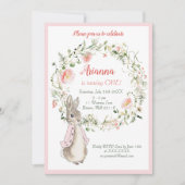 Invitation Classic rose Pierre le lapin Floral Anniversaire (Devant)