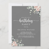 Invitation Classic Rose Rose Floral Grey fête d'anniversaire (Devant)
