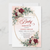 Invitation Classic Rustic Burgundy Peonies Gold Baby Shower (Devant)