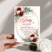 Invitation Classic Rustic Deep Red Floral Baby Shower Invite