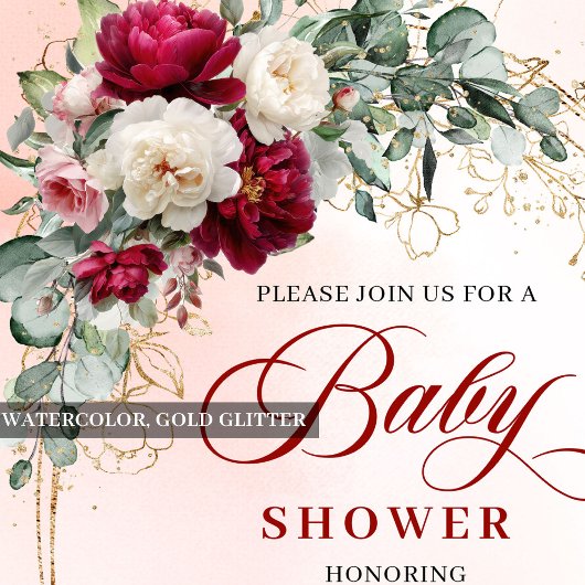 Invitation Classic Rustic Deep Red Floral Baby Shower Invite
