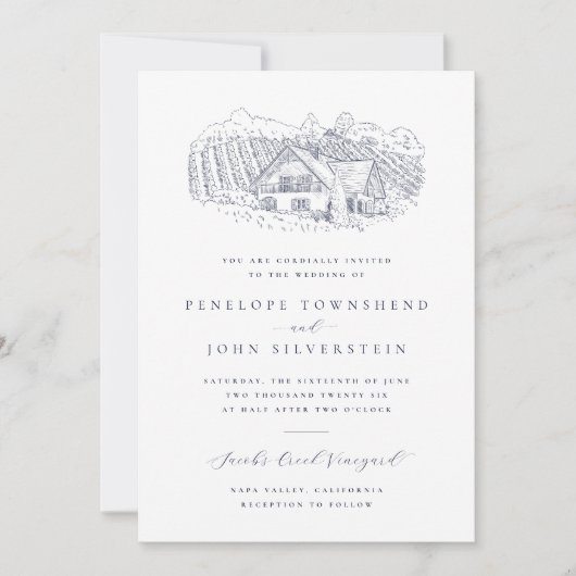 Invitation Classic Rustic Vineyard Illustration Wedding (Devant)