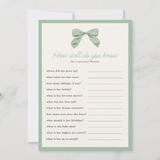 Invitation Classic Sage Bow Comment bien connaissez-vous Show (Devant)