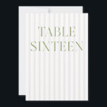 Invitation Classic Sage Green & Beige Mariage 16 Numéro de ta<br><div class="desc">Ce numéro de table élégant présente un arrière - plan rayé beige doux avec une typographie de sauge verte raffinée et des accents de script subtils. Conçu pour les mariages de jardin, les réceptions raffinées et les célébrations de plein air intemporelles. Coordonnées avec la collection de Faire-part de mariage "Iris"...</div>