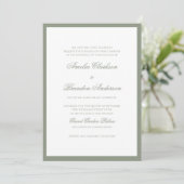 Invitation Classic Sage Green Border Script Détails du Mariag (Debout devant)
