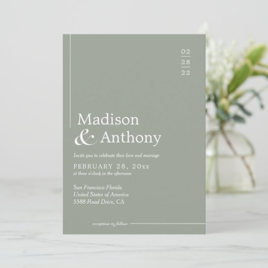 Invitation Classic Sage Green Budget Script Mariage photo (Debout devant)