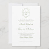 Invitation Classic Sage Green Floral Monogram Crest Wedding (Devant)
