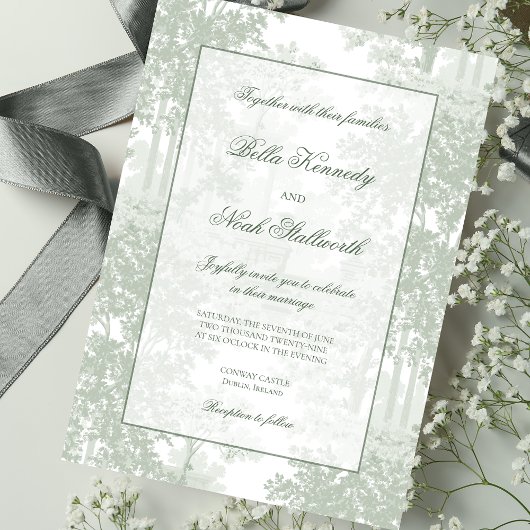 Invitation Classic Sage Green Landscape Toile Wedding