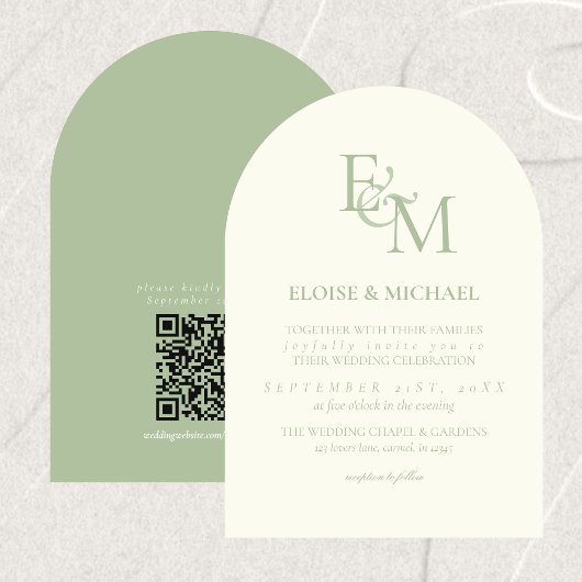 Invitation Classic Sage Green Monogram Minimalist Wedding