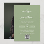 Invitation Classic Sage Green Photo Monogram QR Code Wedding (Devant / Derrière)