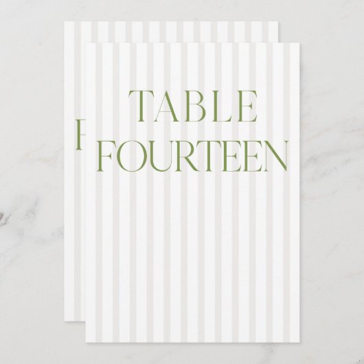 Invitation Classic Sage Vert & Beige Mariage 14 Numéro de tab (Devant / Derrière)