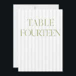 Invitation Classic Sage Vert & Beige Mariage 14 Numéro de tab<br><div class="desc">Ce numéro de table élégant présente un arrière - plan rayé beige doux avec une typographie de sauge verte raffinée et des accents de script subtils. Conçu pour les mariages de jardin, les réceptions raffinées et les célébrations de plein air intemporelles. Coordonnées avec la collection de Faire-part de mariage "Iris"...</div>