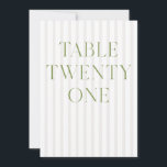 Invitation Classic Sage Vert & Beige Mariage 21 Numéro de tab<br><div class="desc">Ce numéro de table élégant présente un arrière - plan rayé beige doux avec une typographie de sauge verte raffinée et des accents de script subtils. Conçu pour les mariages de jardin, les réceptions raffinées et les célébrations de plein air intemporelles. Coordonnées avec la collection de Faire-part de mariage "Iris"...</div>
