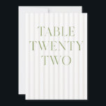 Invitation Classic Sage Vert & Beige Mariage 22 Numéro de tab<br><div class="desc">Ce numéro de table élégant présente un arrière - plan rayé beige doux avec une typographie de sauge verte raffinée et des accents de script subtils. Conçu pour les mariages de jardin, les réceptions raffinées et les célébrations de plein air intemporelles. Coordonnées avec la collection de Faire-part de mariage "Iris"...</div>