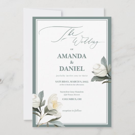 Invitation Classic Sage Vert et Blanc Floral Mariage (Devant)