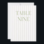Invitation Classic Sage Vert & Mariage Beige 9 Numéro de tabl<br><div class="desc">Ce numéro de table élégant présente un arrière - plan rayé beige doux avec une typographie de sauge verte raffinée et des accents de script subtils. Conçu pour les mariages de jardin, les réceptions raffinées et les célébrations de plein air intemporelles. Coordonnées avec la collection de Faire-part de mariage "Iris"...</div>