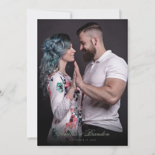 Invitation Classic Sage Vert & Script Photo Mariage (Dos)