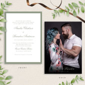Invitation Classic Sage Vert & Script Photo Mariage
