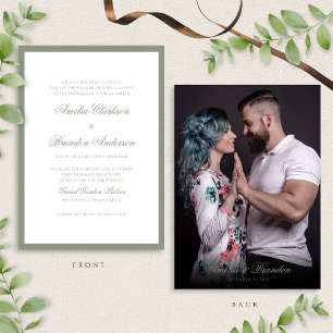 Invitation Classic Sage Vert & Script Photo Mariage