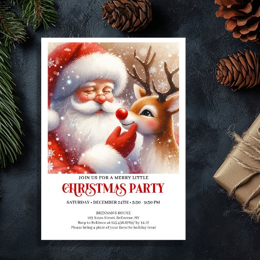 Invitation Classic Santa and Rudolph Festive Christmas Party