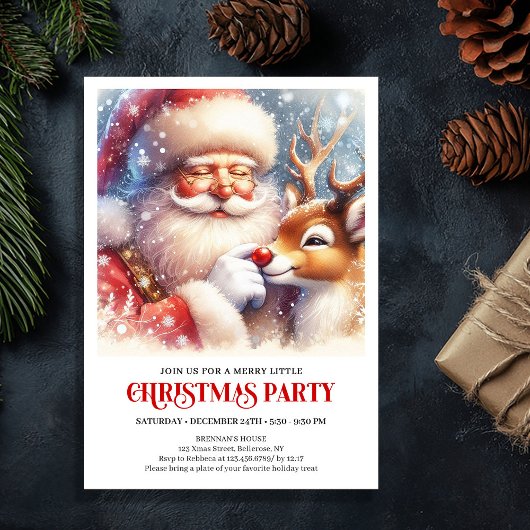 Invitation Classic Santa Rudolph Christmas Eve Celebration 