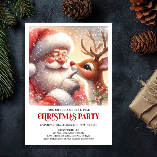 Invitation Classic Santa Rudolph Holiday Magic Winter Party