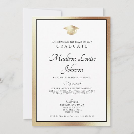 Invitation Classic Script Gold Photo Graduation (Devant)