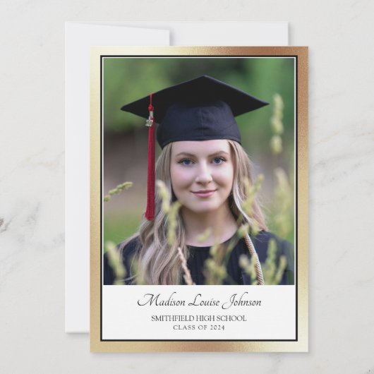 Invitation Classic Script Gold Photo Graduation (Dos)