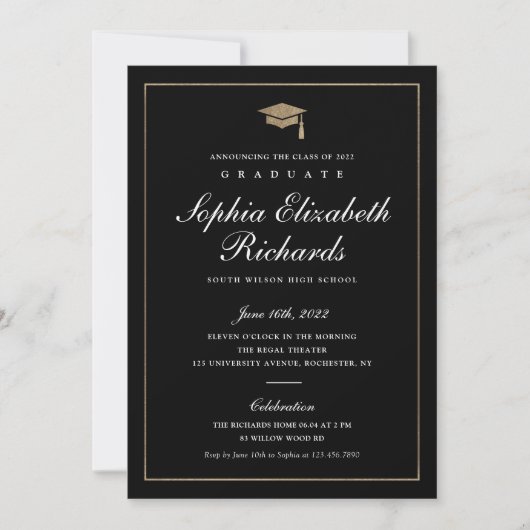 Invitation Classic Script Gold Photo Graduation (Devant)