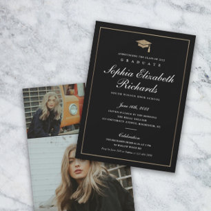 Invitation Classic Script Gold Photo Graduation
