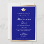 Invitation Classic Script Marine Blue & Gold Photo Graduation (Devant)