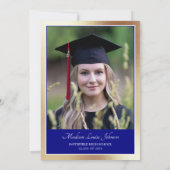 Invitation Classic Script Marine Blue & Gold Photo Graduation (Dos)
