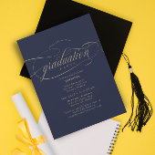 Invitation Classic Script Navy Gold Graduation Party