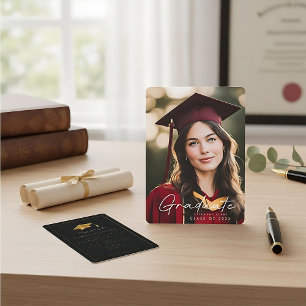 Invitation Classic script or photo noir graduation