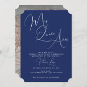 Invitation Classic Script Royal Blue Anniversaire quinceañera (Devant / Derrière)