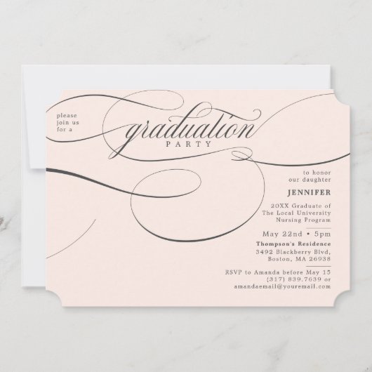 Invitation Classic Script Soft Pink Graduation Party (Devant)