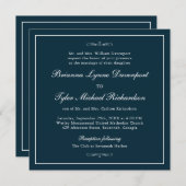 Invitation Classic Simple Elegance Marine Mariage bleu Carré (Devant / Derrière)
