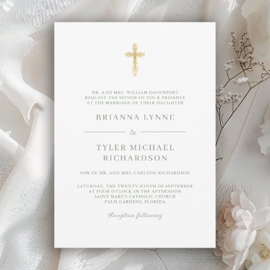 Invitation Classic Simple Elegant Christian Cross Wedding