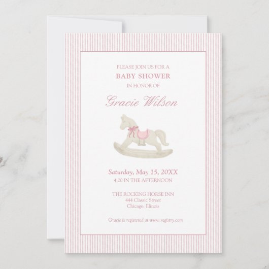 Invitation Classic Simple Rose Baby shower Cheval (Devant)