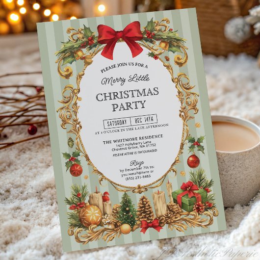 Invitation Classic Stripe Red Bow Christmas Party