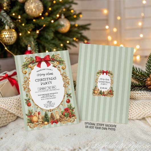 Invitation Classic Stripe Red Bow Christmas Party