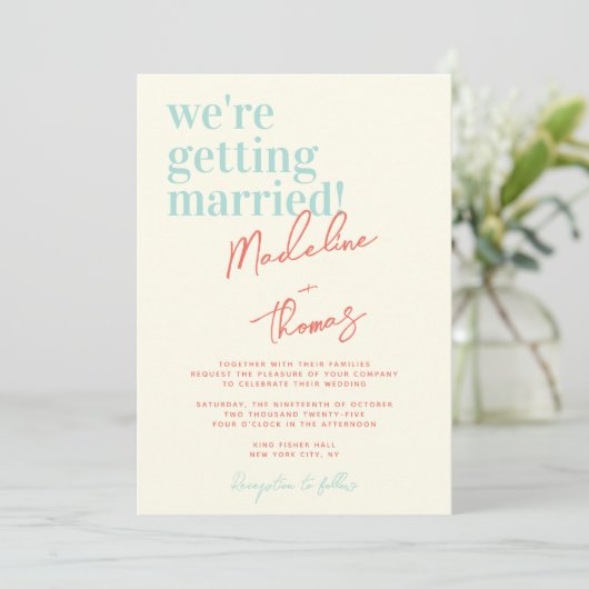 Invitation Classic Summer Pastel Whimsical Script Mariage (Debout devant)
