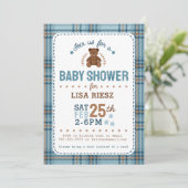 Invitation Classic Tartain Plaid Teddy Bear Baby Shower (Debout devant)