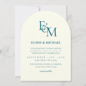 Invitation Classic Teal Blue Monogram Minimalist Wedding (Devant)