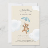Invitation Classic Teddy Bear Baby shower bleu beige (Devant)
