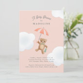 Invitation Classic Teddy Bear Baby shower rose (Debout devant)
