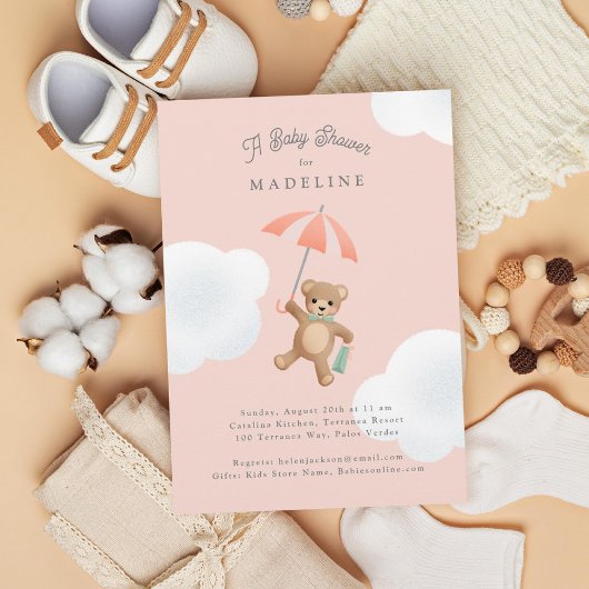 Invitation Classic Teddy Bear Baby shower rose
