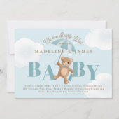 Invitation Classic Teddy Bear Bleu Bearly Wait Baby shower (Devant)